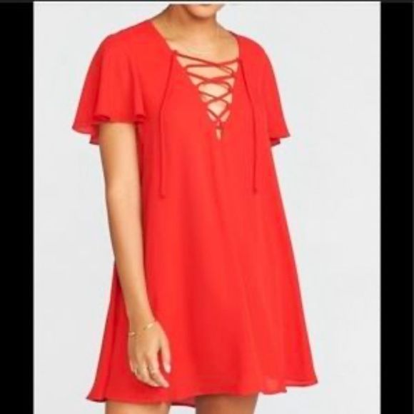 Show Me Your MuMu Dresses & Skirts - Show Me Your Mumu Flowy Red Criss Cross Neck Dress Size Medium